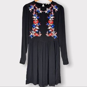 UO Little White Lies Embroidered Black Tunic Dress